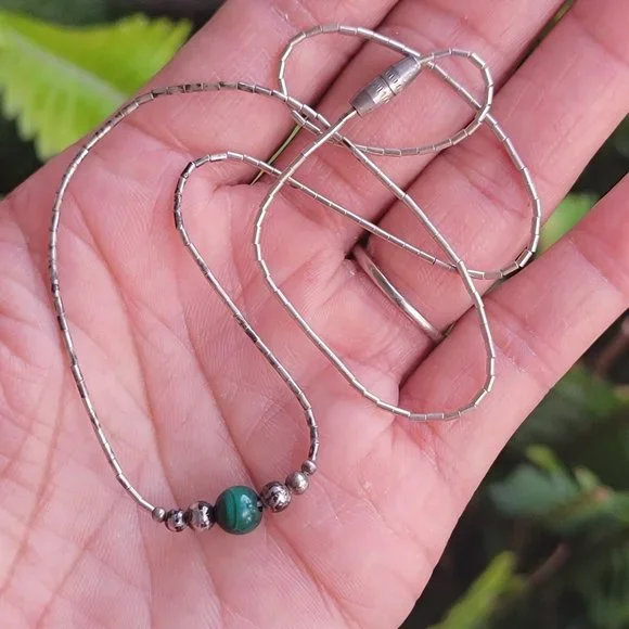 Vintage Native American handmade sterling balls, malachite ball, liquid silver h - Picture 13 of 14